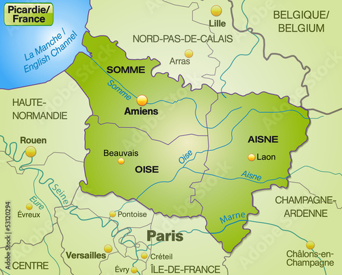 Karte der Region Picardie mit Departements und Umland