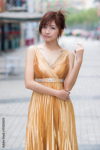 glamour Chinese woman with beautiful long dress