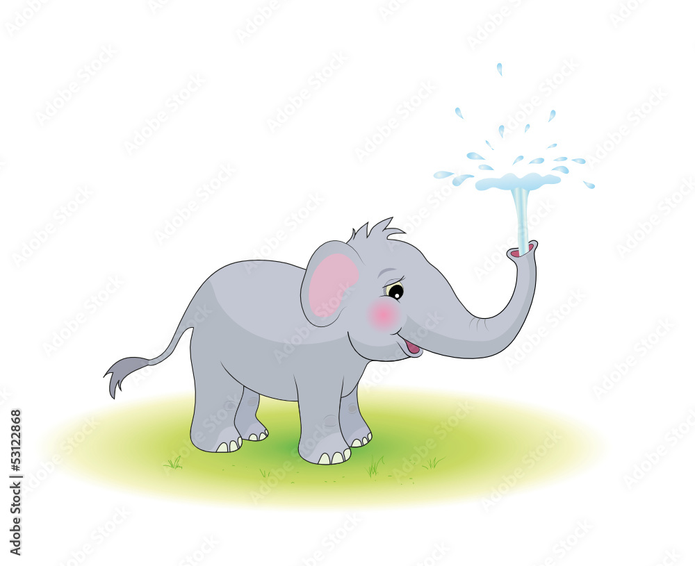 Elefantenbaby spritzt mit Wasser
