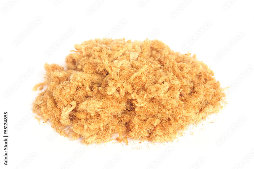Dried shredded pork on white background Dried shredded pork on white background