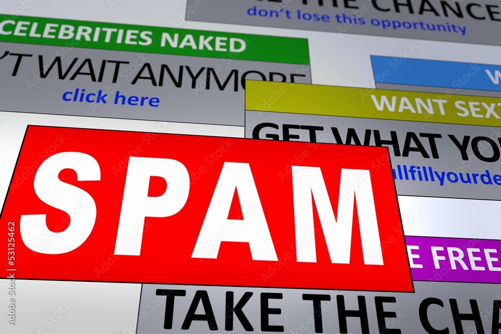 Computer generated image of a spam alert over spam messages