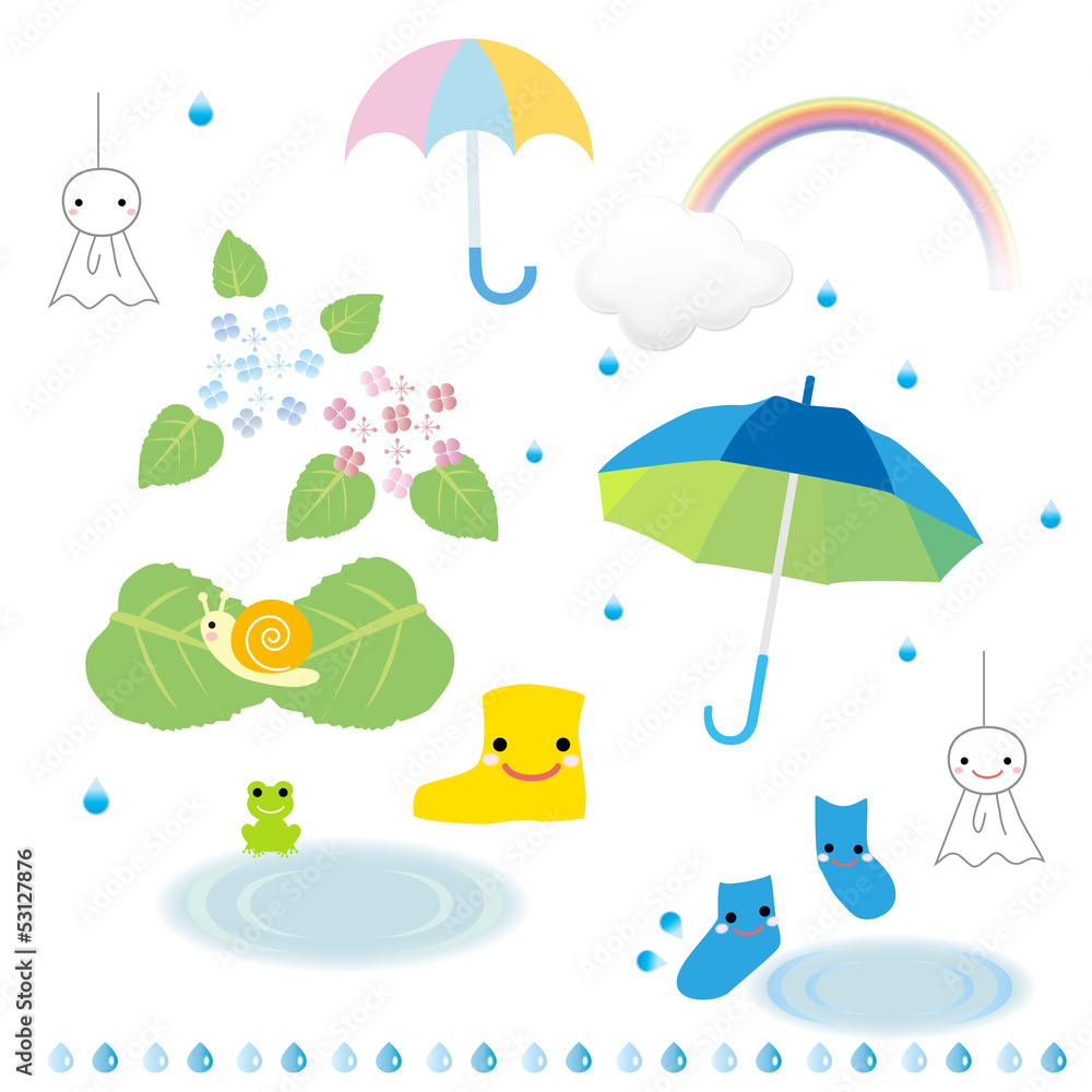 Frog   Hydrangea   Rain Rainy season   Illustration