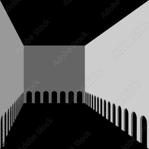 Abstract architectural background. Hall with arches gallery.