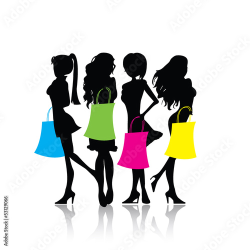 silhouette shopping girls