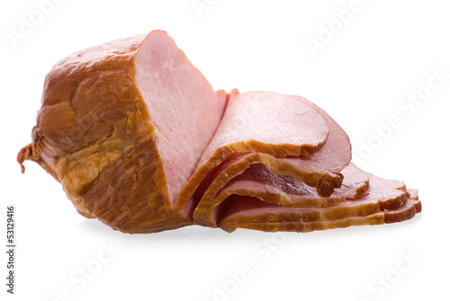 Sliced ham isolated on white background.