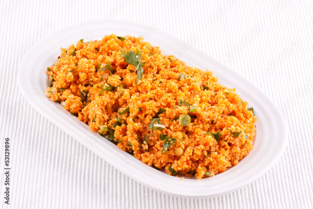 Kisir, Bulgur salad with tomato paste, parsley and onion Kisir, Bulgur salad with tomato paste, parsley and onion