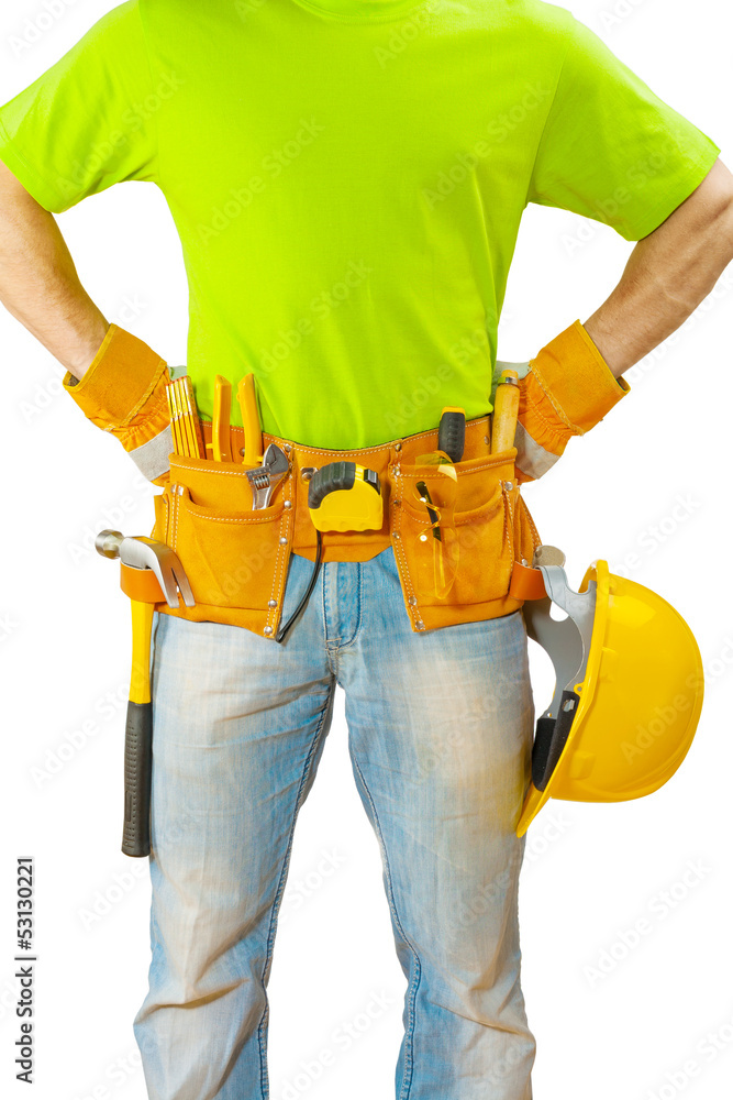 view on belt with tools on worker close up view on belt with tools on worker close up