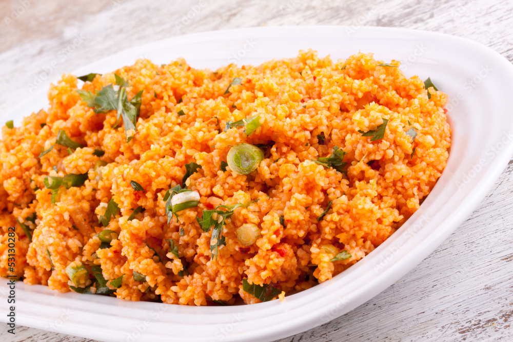 Kisir, Bulgur salad with tomato paste, parsley and onion Kisir, Bulgur salad with tomato paste, parsley and onion