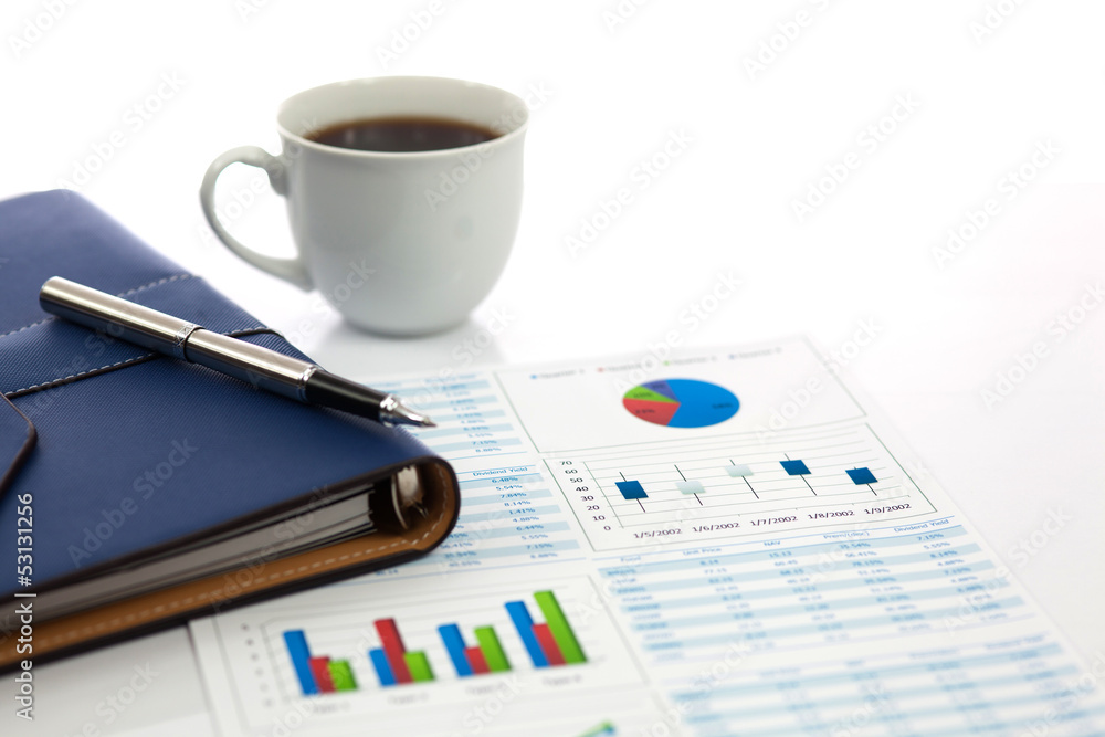 Business report with cup of coffee Business report with cup of coffee