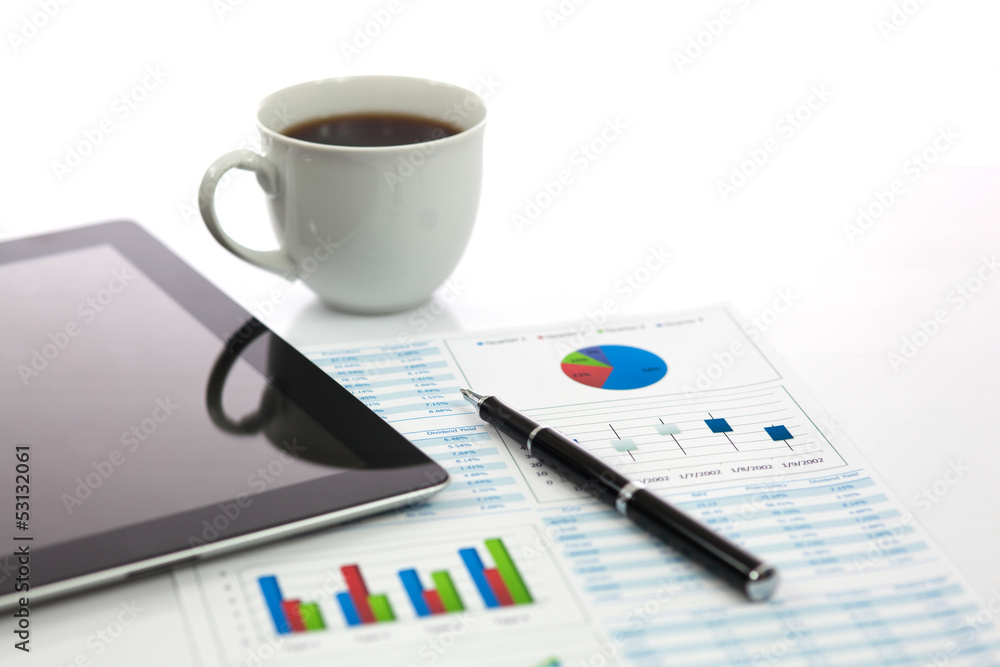 Business report with cup of coffee Business report with cup of coffee