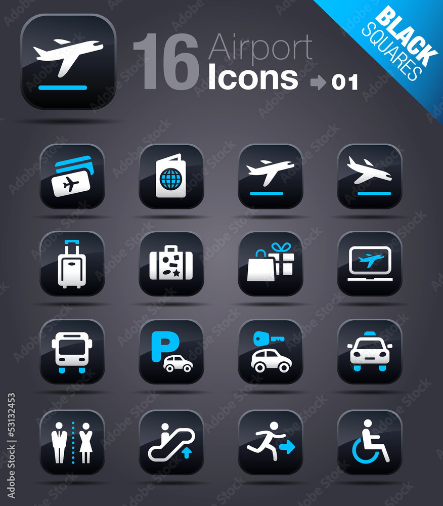 Black Squares - Airport and Travel icons Black Squares - Airport and Travel icons