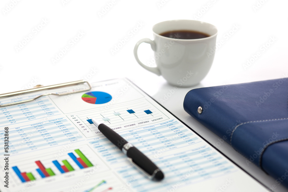 Business report with cup of coffee Business report with cup of coffee