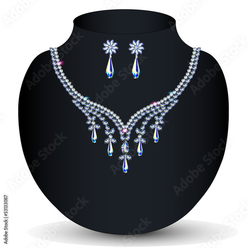 necklace and earrings women's wedding with precious stones