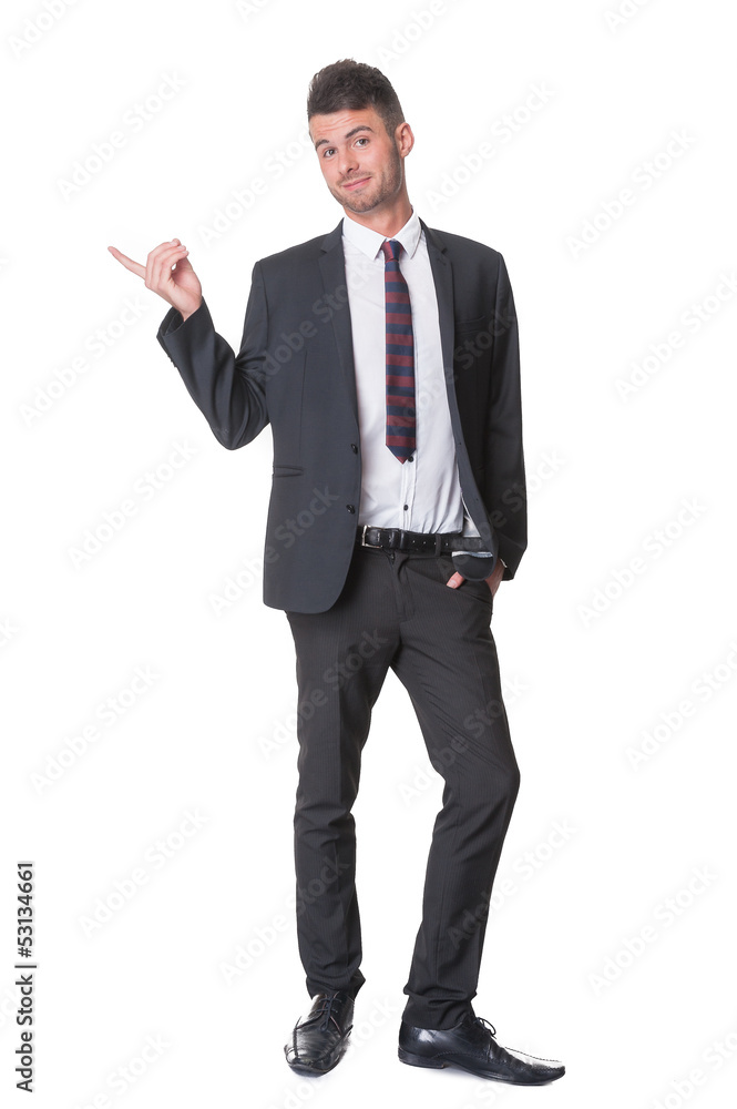 Modern businessman pointing - on white Modern businessman pointing - on white