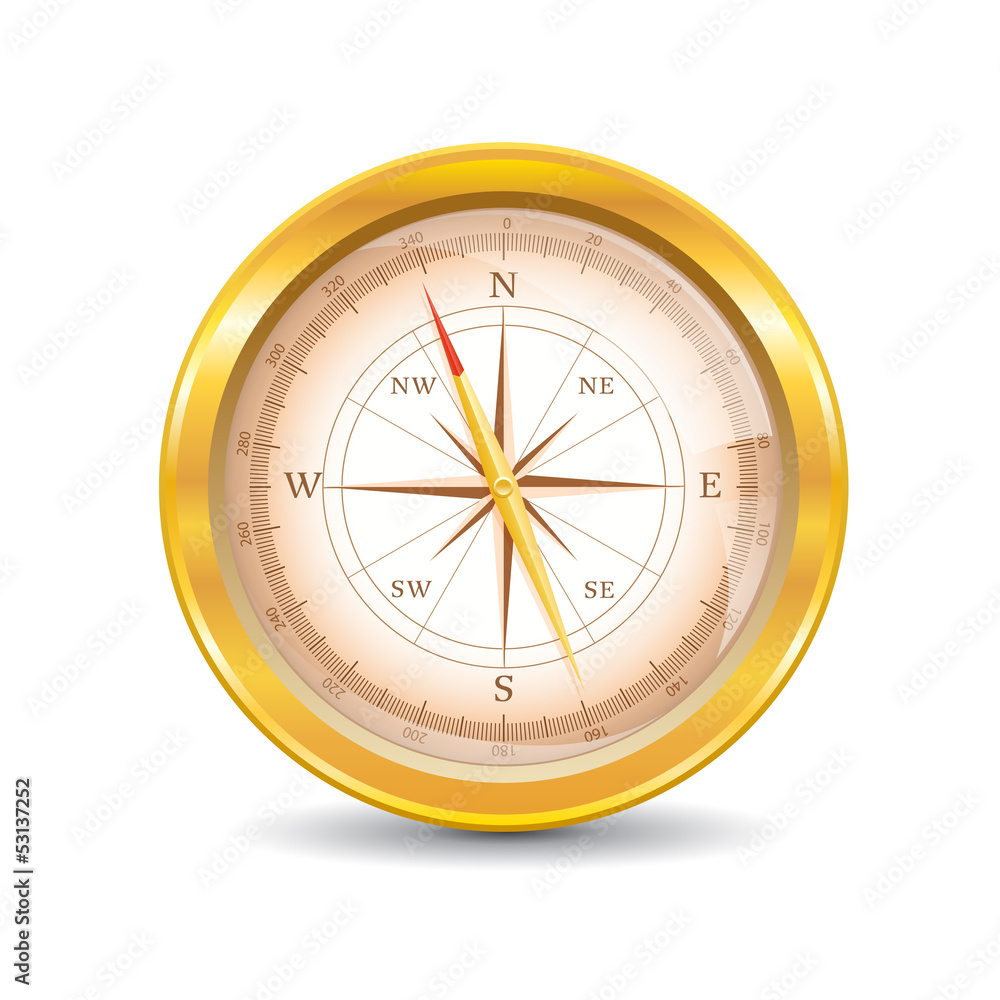 Golden compasson a white background. Golden compasson a white background.