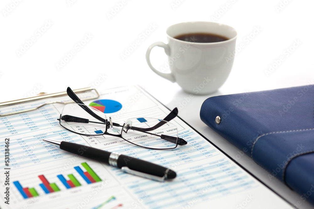 Business report with cup of coffee Business report with cup of coffee