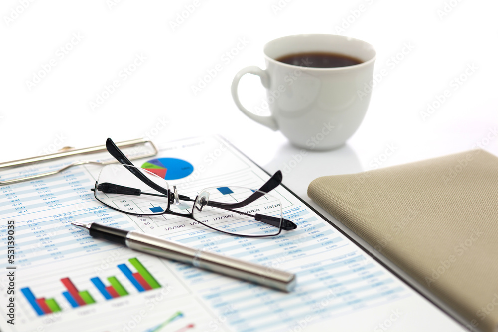 Business report with cup of coffee Business report with cup of coffee