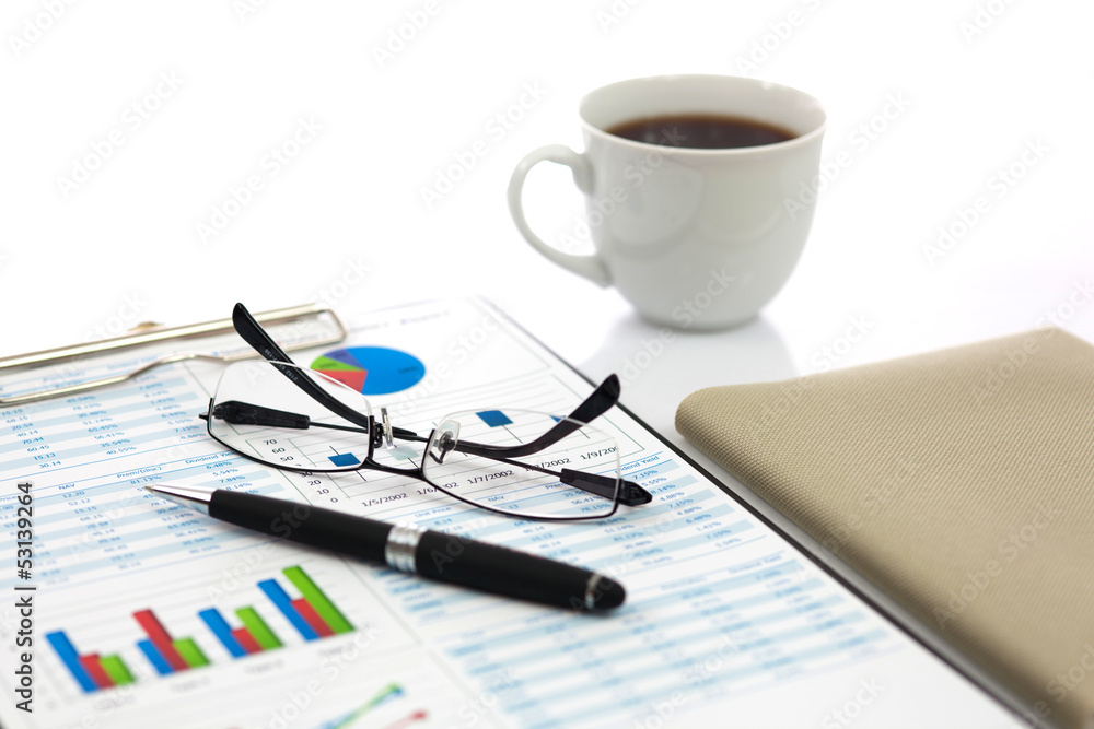 Business report with cup of coffee Business report with cup of coffee