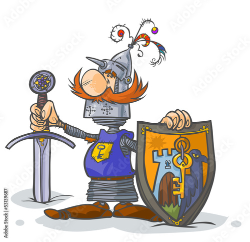 Cartoon Knight. with Coat of arms in separate layer.