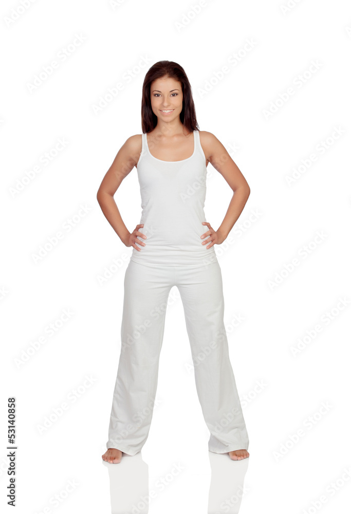 Attractive brunette girl dressed in white Attractive brunette girl dressed in white