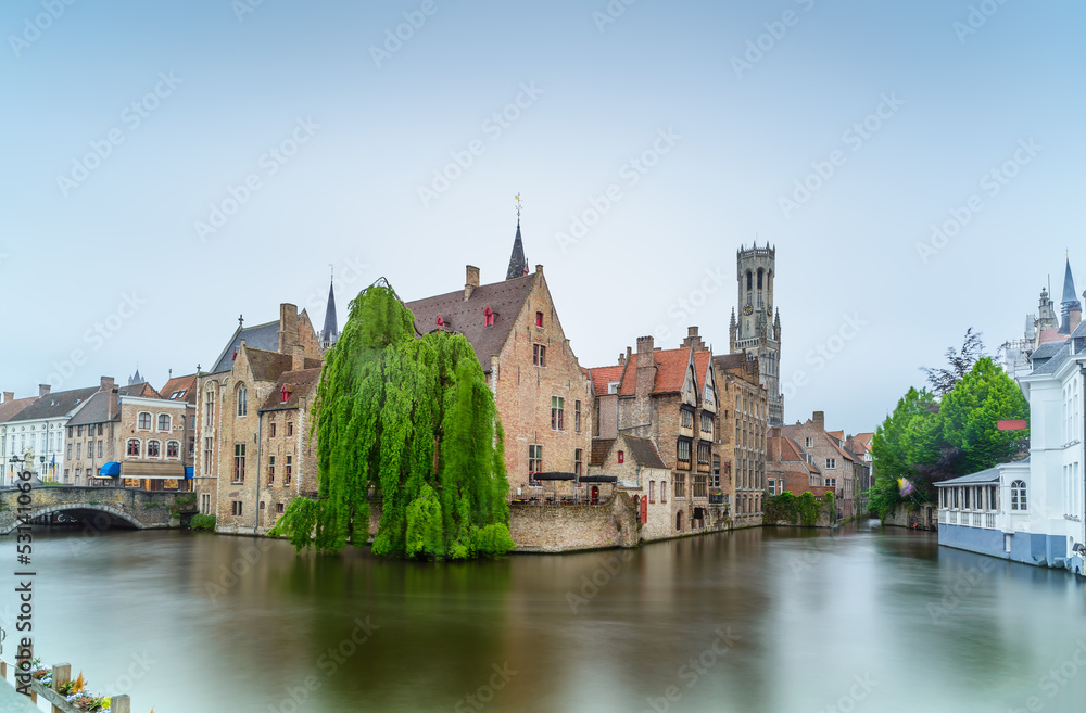 Bruges or Brugge, Rozenhoedkaai canal. Long exposure. Belgium.