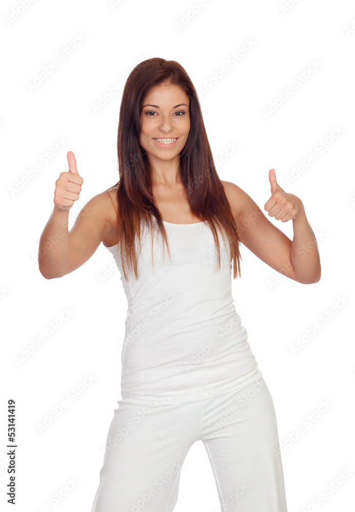 Attractive brunette girl saying Ok Attractive brunette girl saying Ok