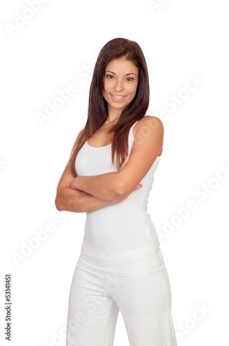 Attractive brunette girl dressed in white © Gelpi
