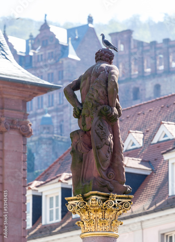 Statue of Hercules in market square Heidelberg Germany