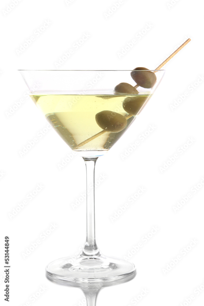 Martini glass with olives isolated on white Martini glass with olives isolated on white