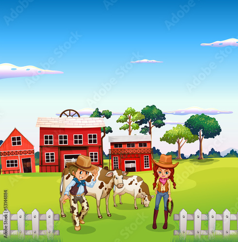 A cowboy and a cowgirl at the farm