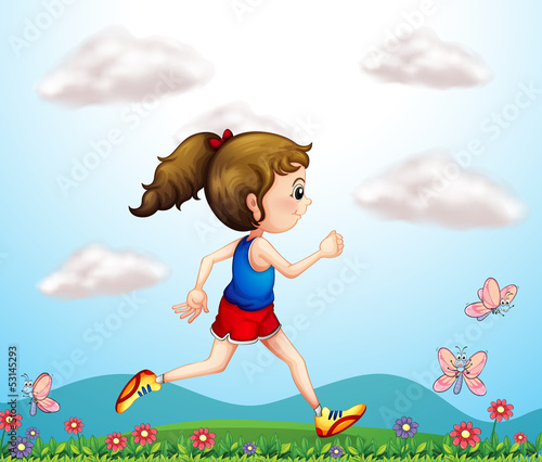 A girl running with butterflies