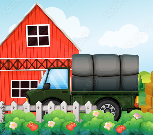 A green cargo inside the fence