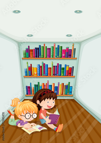 Two girls reading inside the room