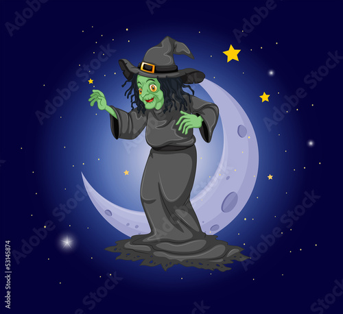 A witch at the sky near the moon