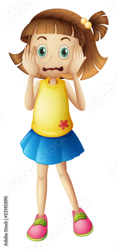 A young girl with a stress face
