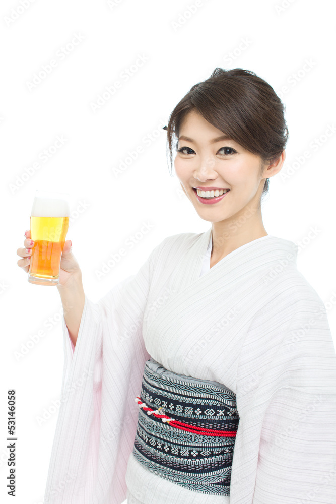 Beautiful young woman wearing japanese traditional kimono
