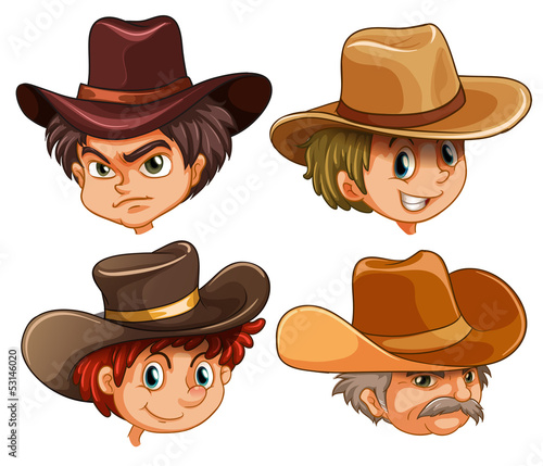 Different faces of four cowboys