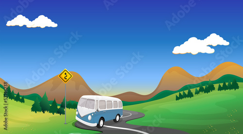 A curve road with a bus