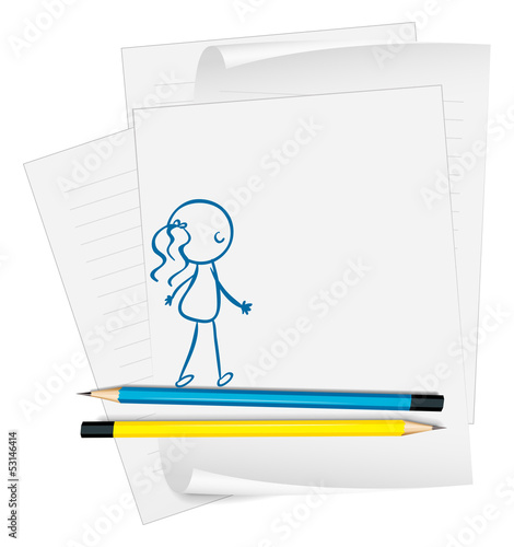A paper with a drawing of a girl