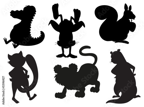Silhouettes of animals in gray and black colors