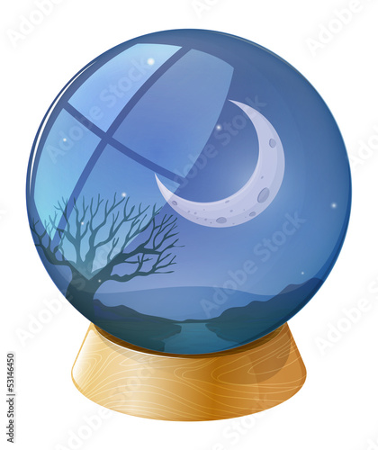 A crystal ball with a moon