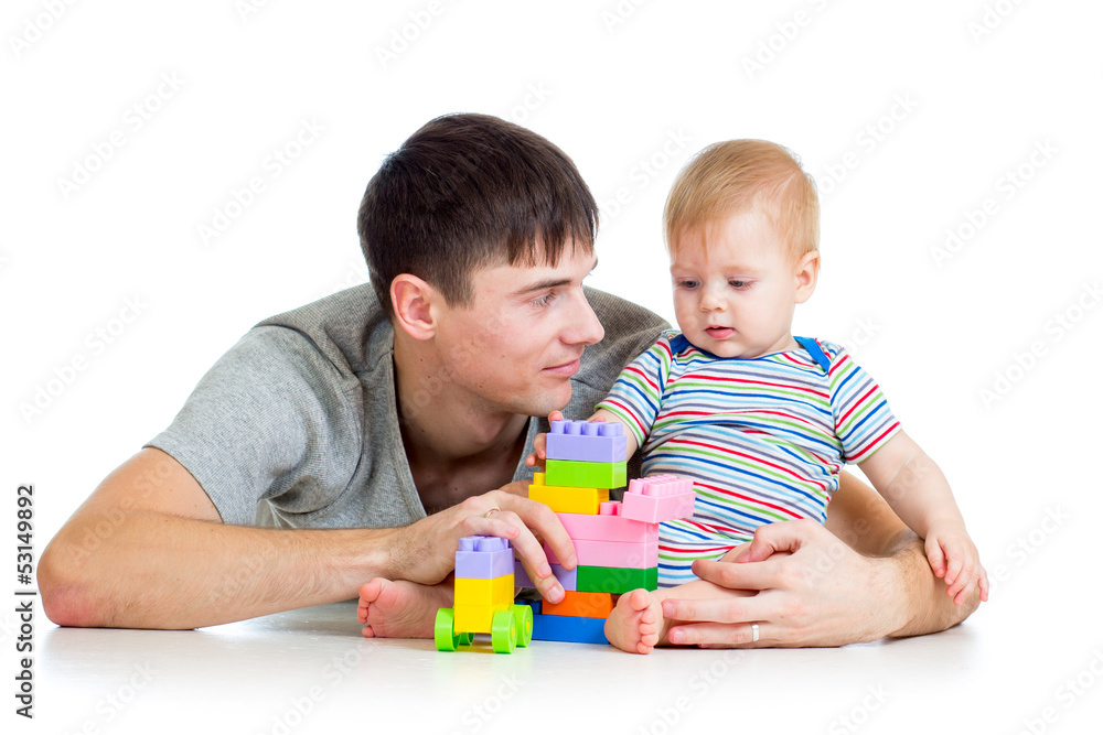 father with his baby son play together father with his baby son play together