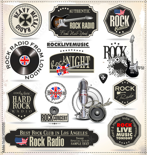 Rock music stamps and labels