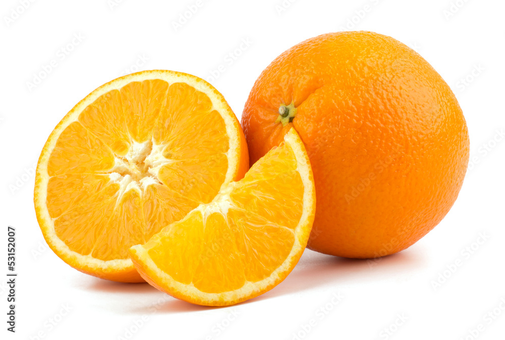 Orange fruit slice on white background