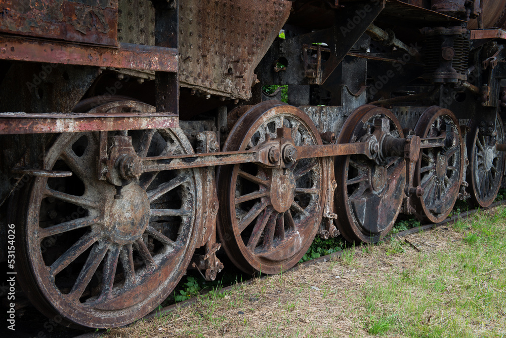 rusty steam locomotive wheels