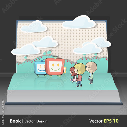 Kids watching TV on book.