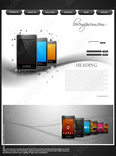 Website template presentation wave mobile phone colorful design