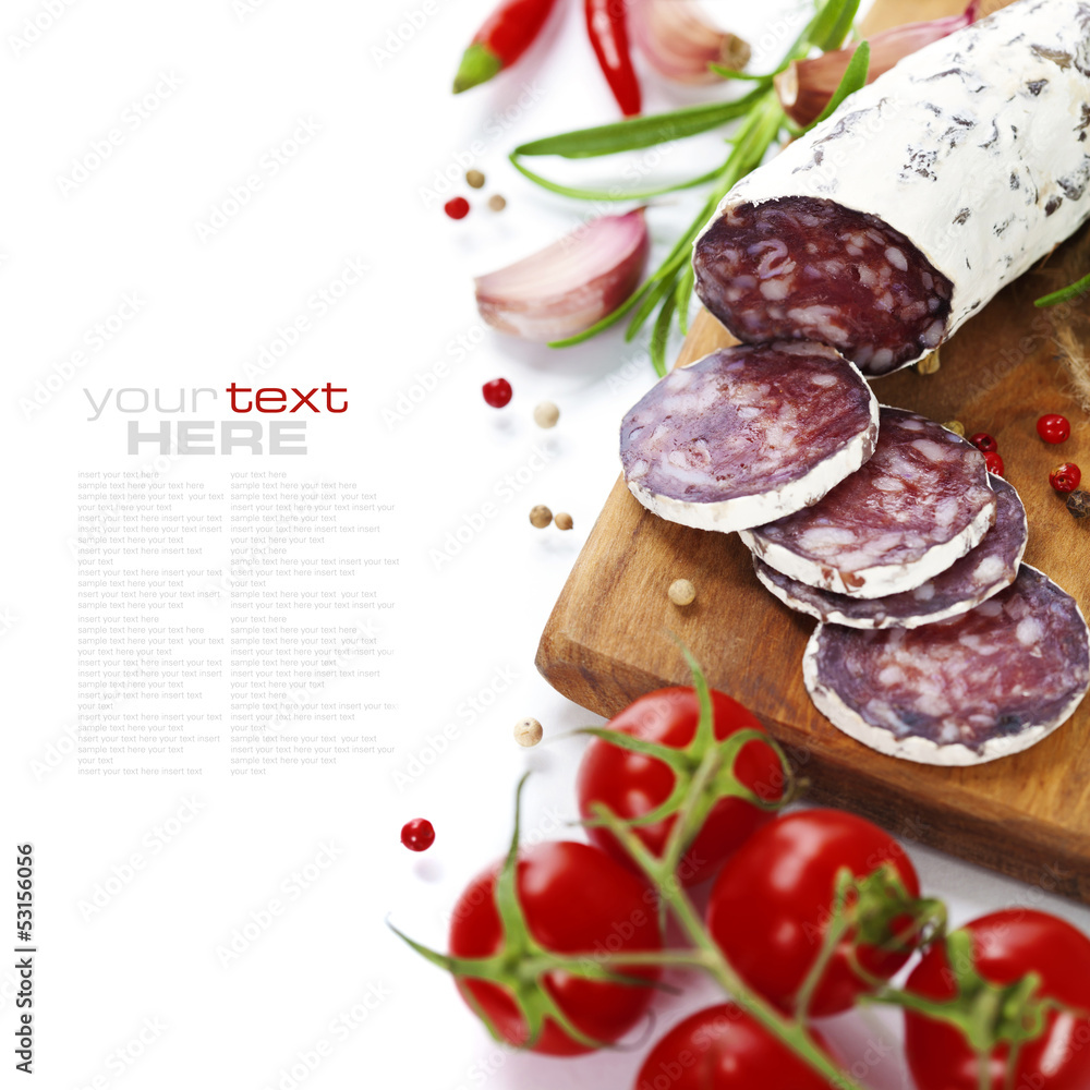 traditional sliced meat sausage salami on wooden board traditional sliced meat sausage salami on wooden board
