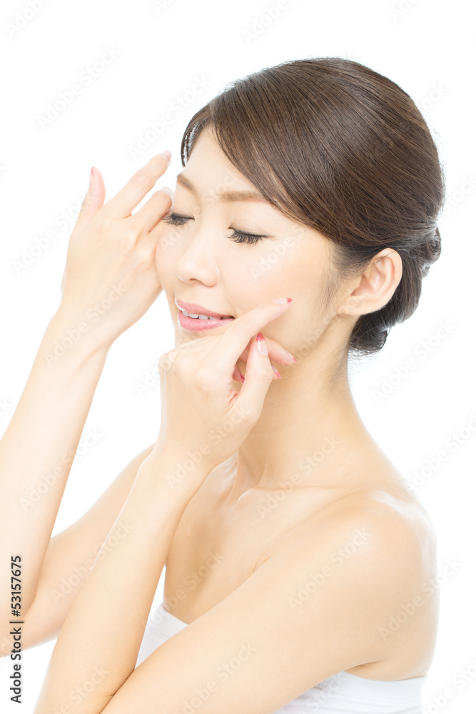 Beautiful young woman on white background