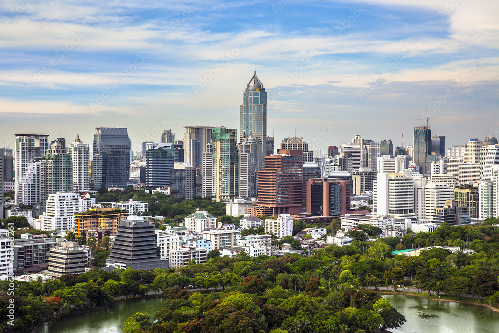 Fototapeta premium Modern city in a green environment, Suan Lum, Bangkok, Thailand.